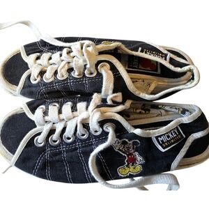 Mickey Unlimited Black Canvas Sneakers Womens Size 6 Retro 90s Y2K Embroidered